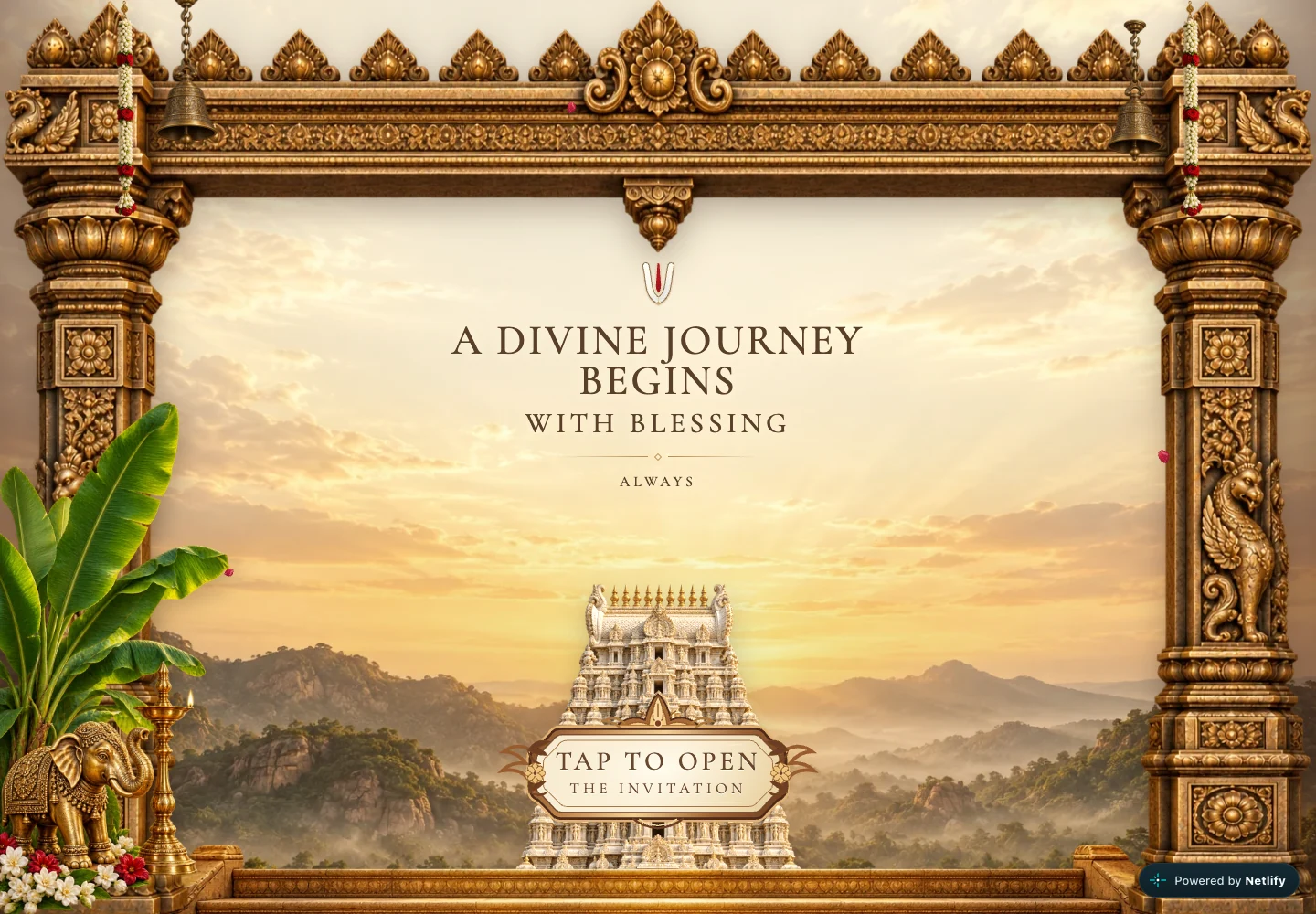 Utsava invitation: colourful ornamental details welcoming guests to the celebration.
